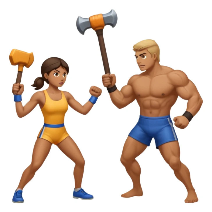 woman fightng man with a hammer sticker