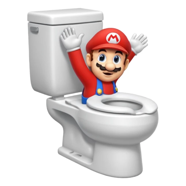 Mario's neck and head sticking out of a white toilet sticker
