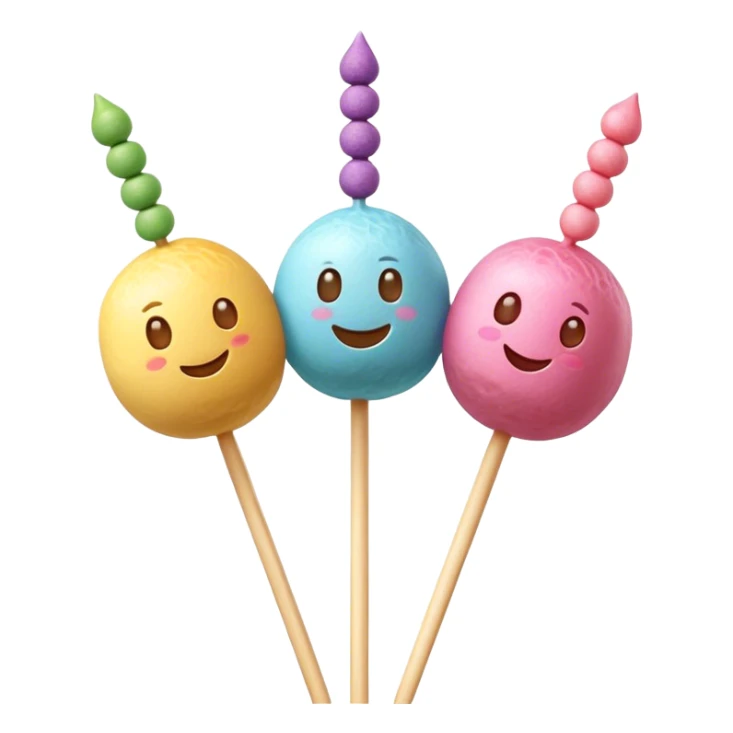 Dango Cinematic Realistic Dango Dessert Emoji, depicted as a skewer holding three colorful rice dumpling balls in different hues, rendered with delicate textures and soft, inviting lighting. sticker