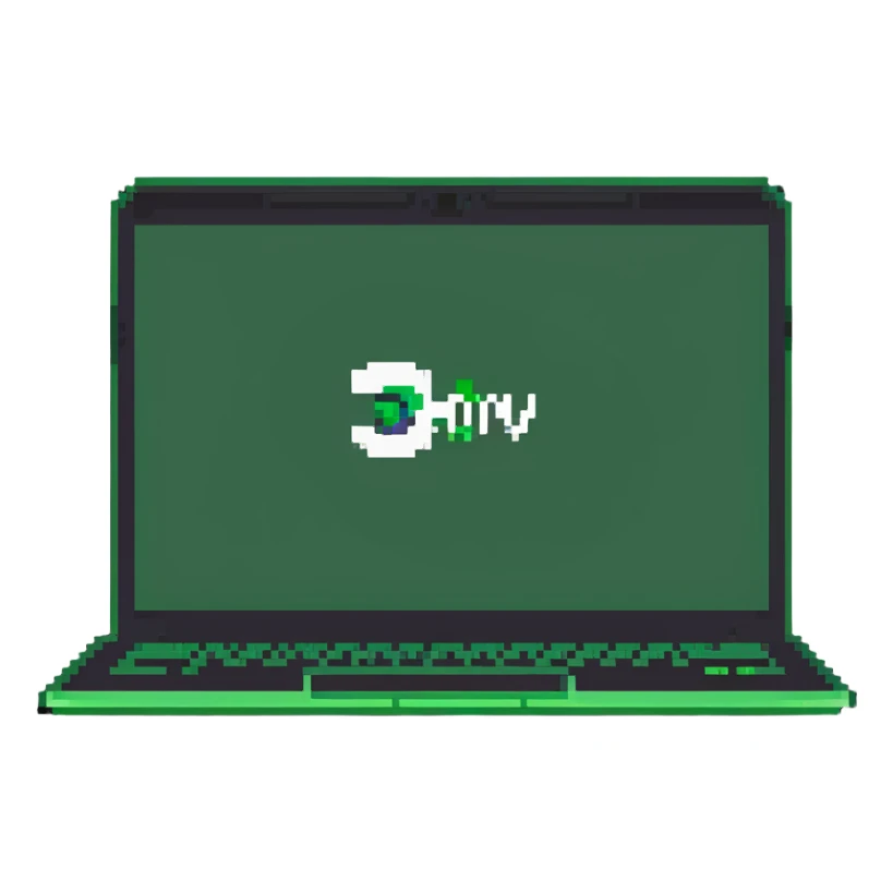 a green laptop having a logo that says cmv on the back of it sticker