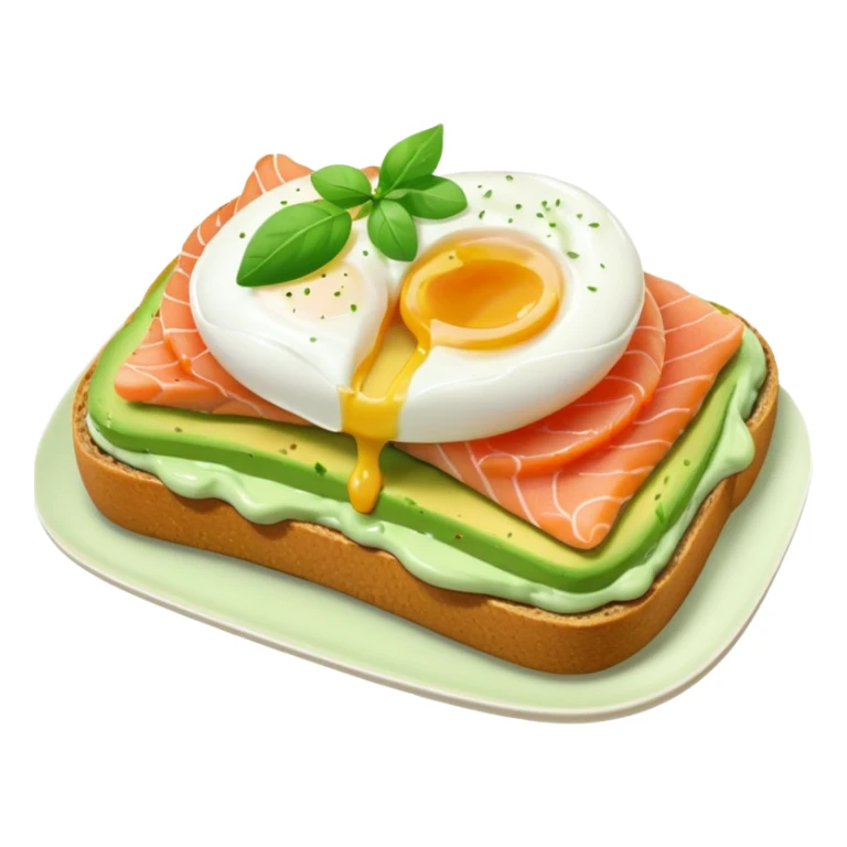 avocado toast with salmon and pachot eggs, green cream sticker