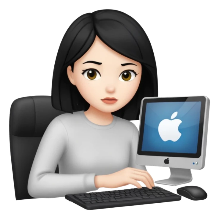 black hair girl with white skin with a computer sticker