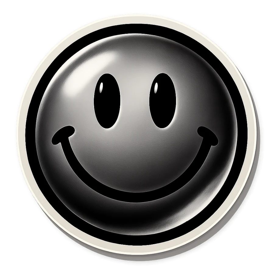 black and white smiley face, retro sticker style, bold outlines, no color sticker