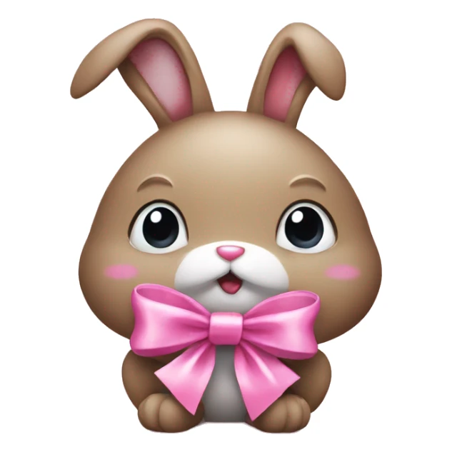 Bunny with pink ribbon eating candy sticker