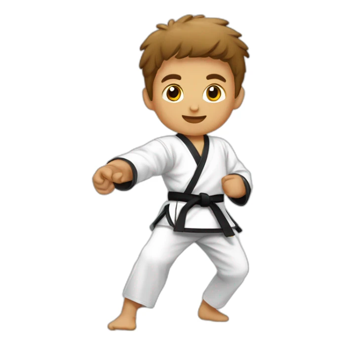un niño de 8 años trigueño practicando taekwondo sticker