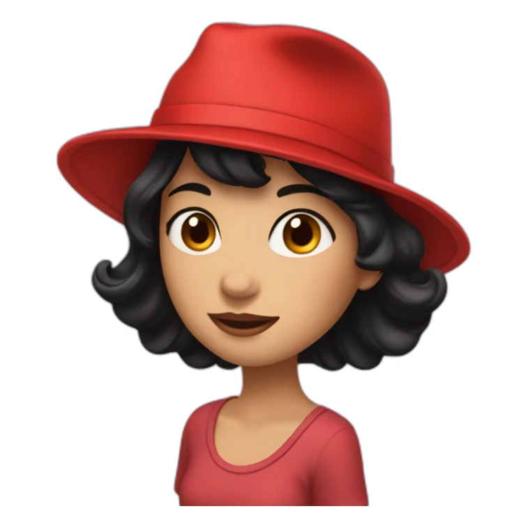A girl with black hair in a red hat sticker