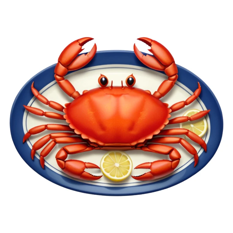 crab on a porcelain platter with lemon  sticker
