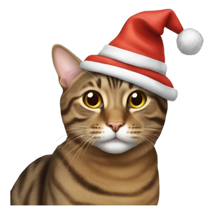 brown tabby cat in a New Year's hat sticker