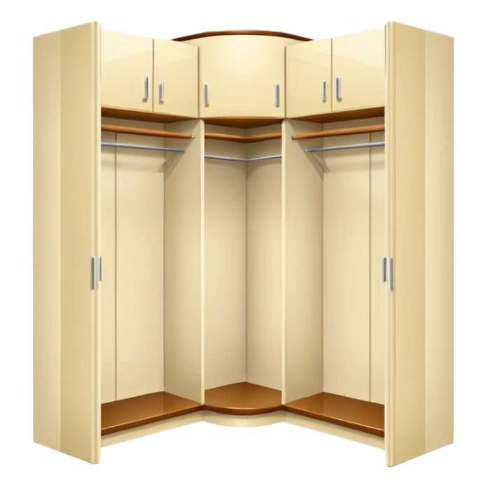 Glossy cream PVC corner closet with L-shaped design, fitted into sticker