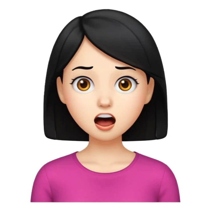 young woman emoji, surprised expression, black hair sticker