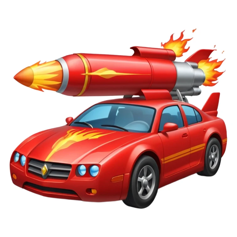 car with a rocket engine on the trunk with fire coming out of it sticker