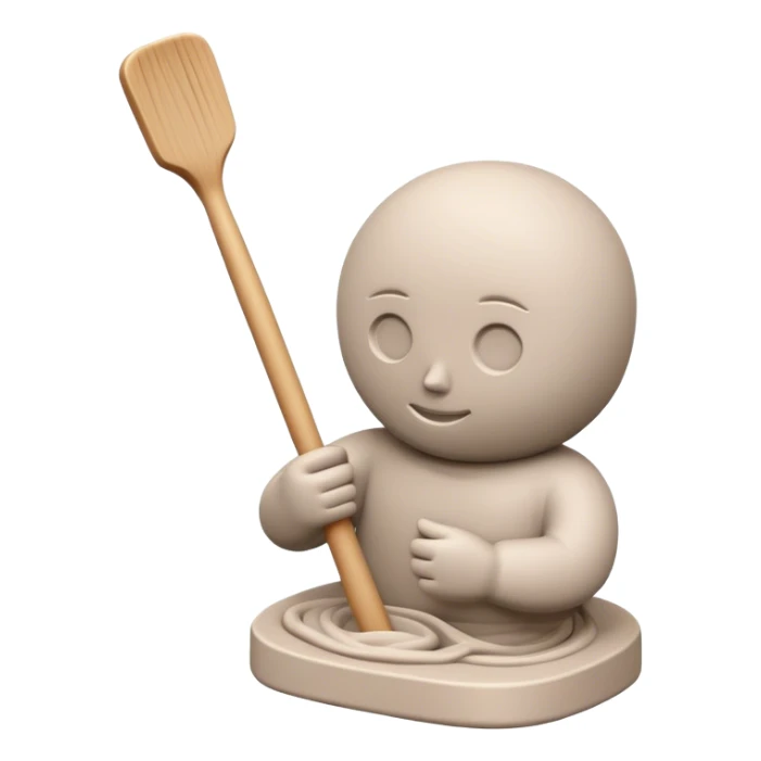 Sculpting icon, clay being molded into a figure, sculpting tools like a spatula and modeling stick, soft curves, minimalistic style, clean lines, transparent background. sticker