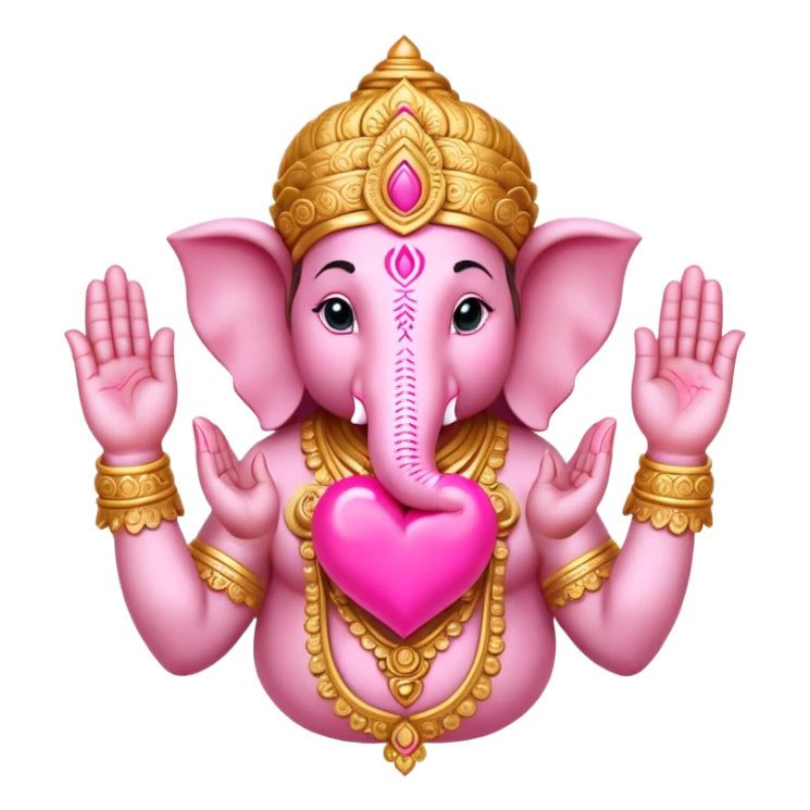 hindu god ganesh with his hands together forming a heart shape with a pink heart in the middle of his hands sticker
