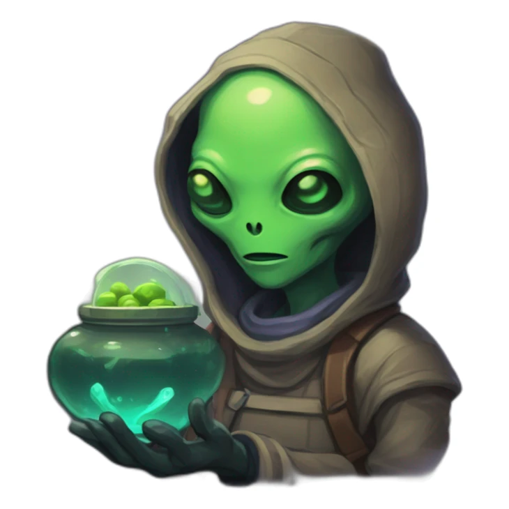 alien shop keeper scifi roguelike rpg style inspired by slay the spire digital art sticker