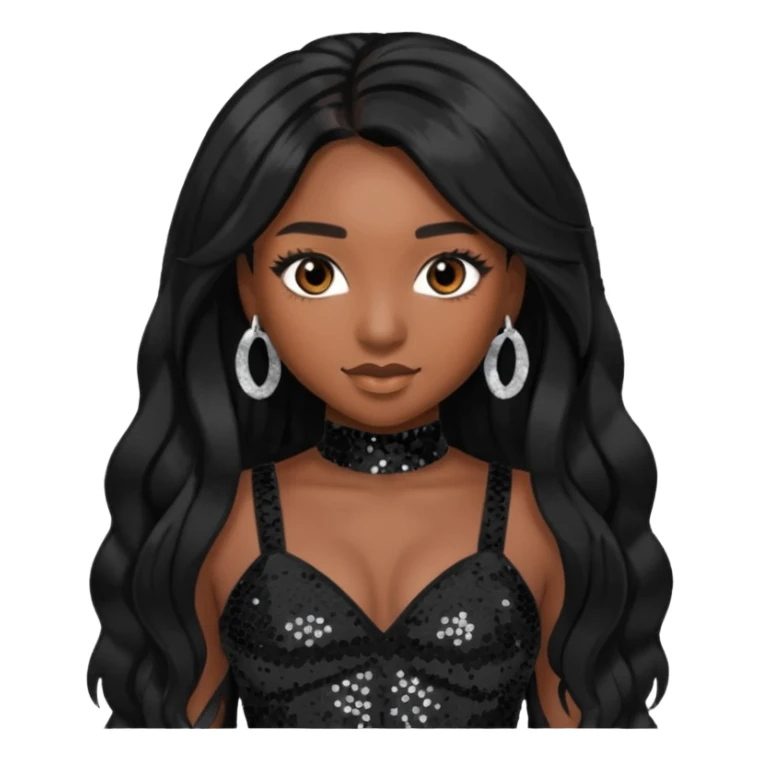 Normani from Fifth Harmony with long black hair, black sequin outfit sticker