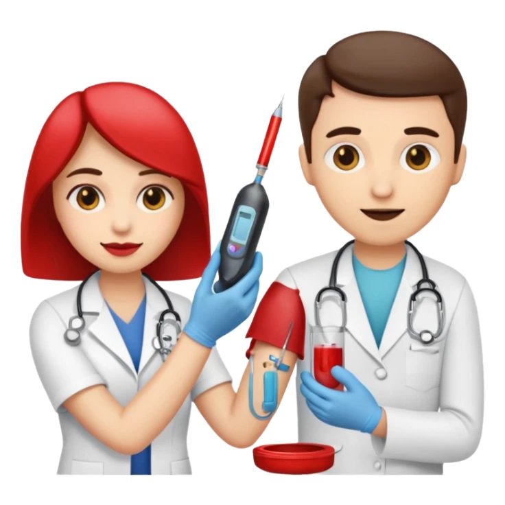 Emoji getting blood test in arm with a doctor  sticker