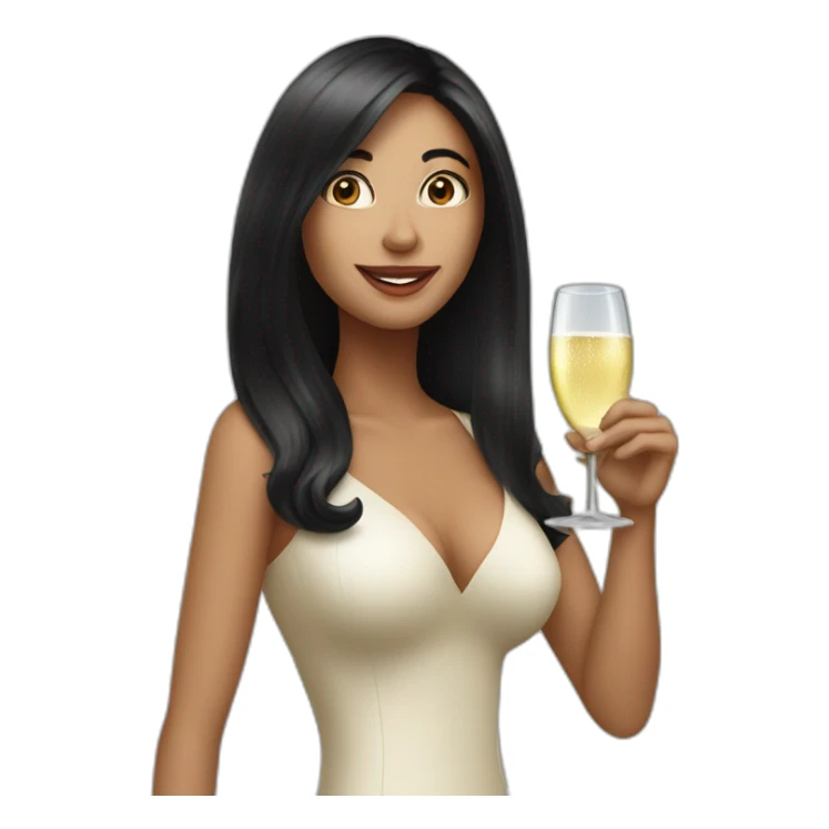 Funny woman with black long hair drinks champagne sticker
