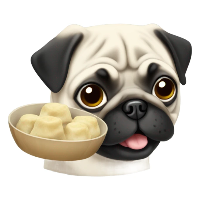 Black pug eating Chinese food dumplings  sticker