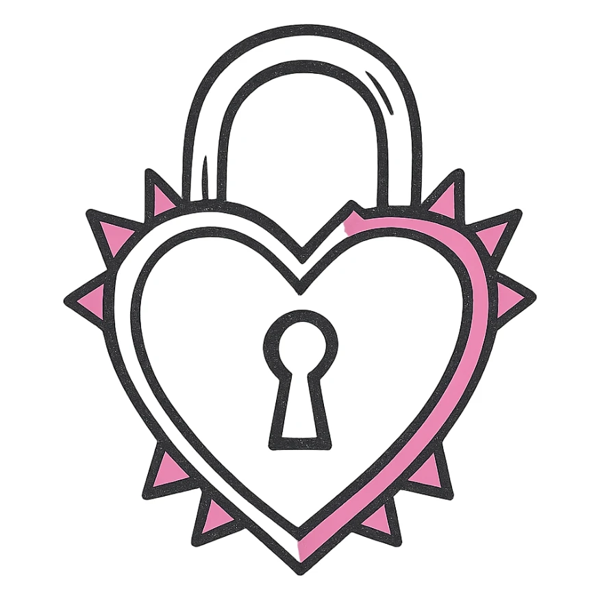 BLACKPINK-inspired gothic lock, no hearts, sketchy and bold, black and pink sticker