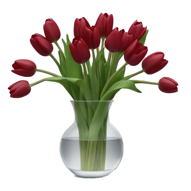 Dark red tulips stem in clear vase sticker