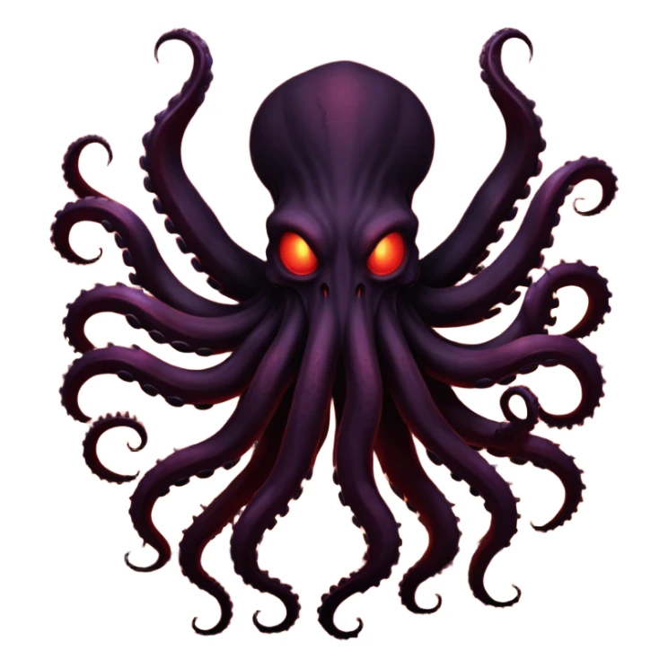Large dark silhouette of a monster with multiple tentacles against a glowing red sky. sticker