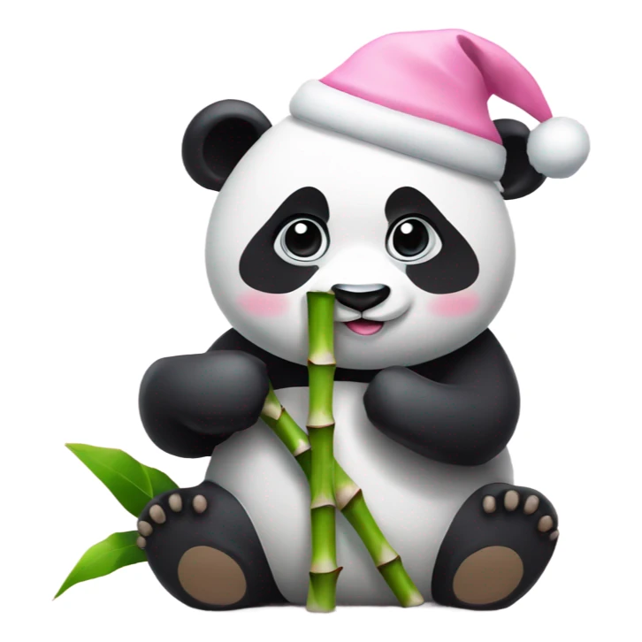 panda with pastel pink christmas hat eating bamboo sticker