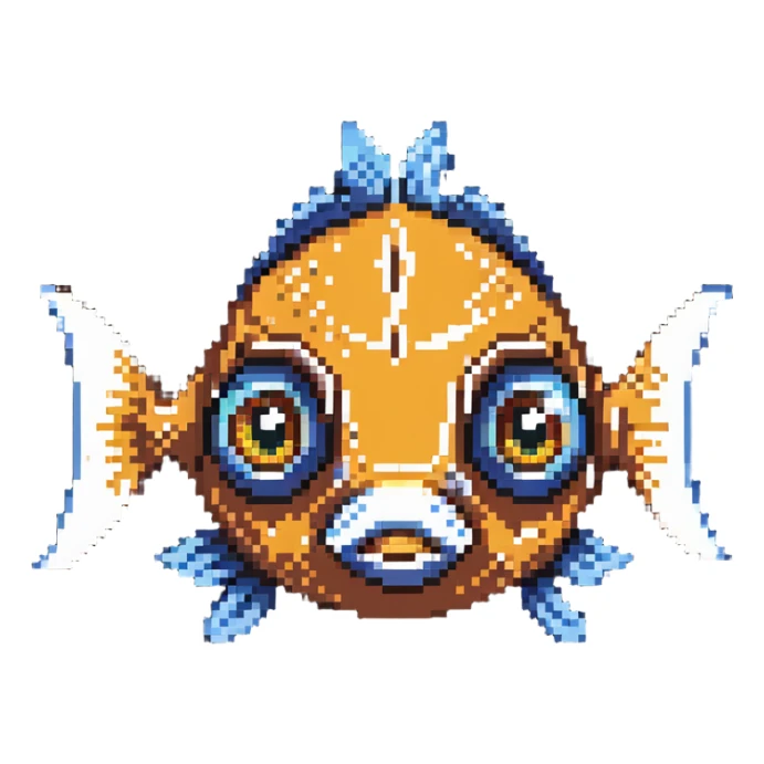 cute cartoon fish head logo with big eyes sticker