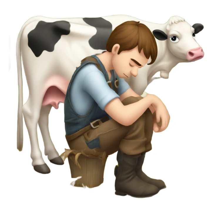Farm boy milking cow but he is sad sticker
