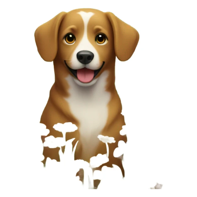 dog enjoying nature among flowers with flower sticker