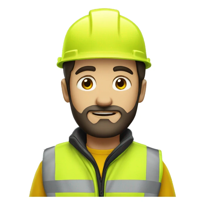 man with dark hair and beard and yellow hi vis vest sticker