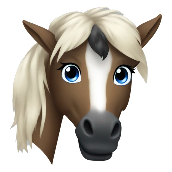 Brown and white spotted pony, black hair and blue eye sticker
