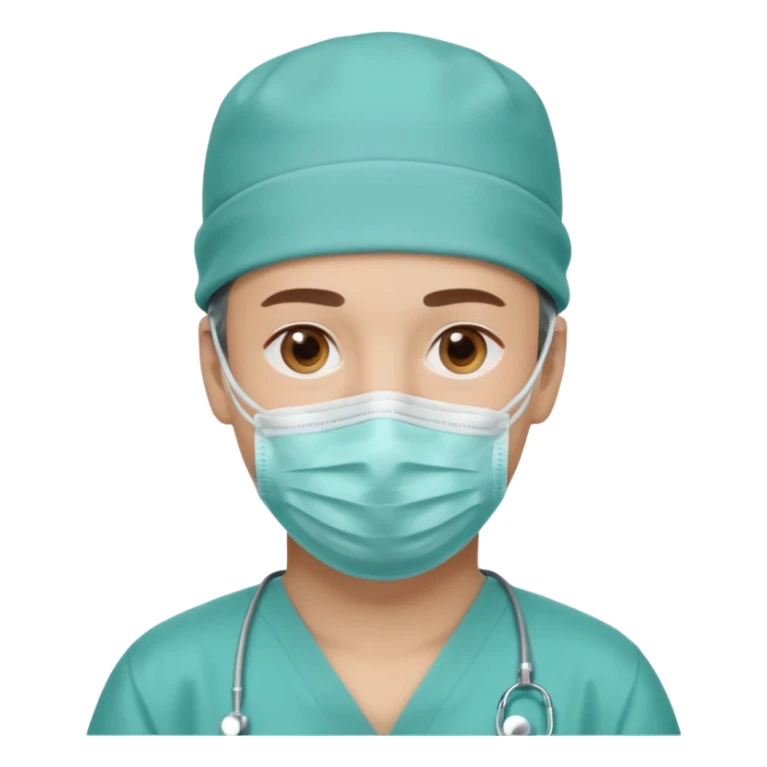 A light-skinned man with brown eyes, wearing a teal surgical cap and face mask. sticker