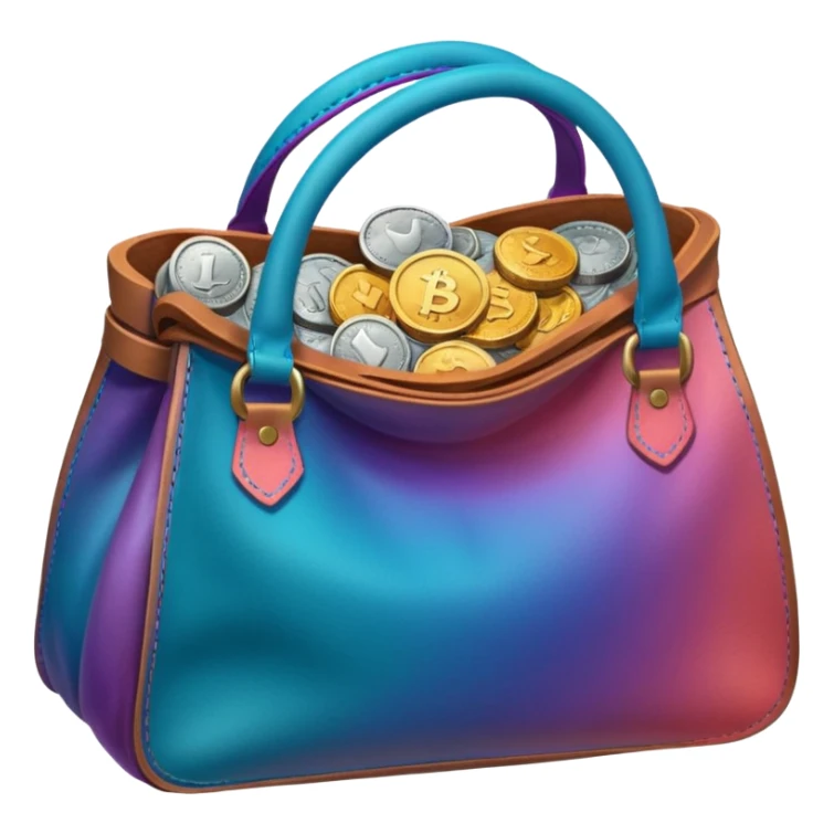 Coins inside brown leather bag, make bag always brown

Change coins color in in gradient of turquoise, blue, pink, purple, and coral sticker