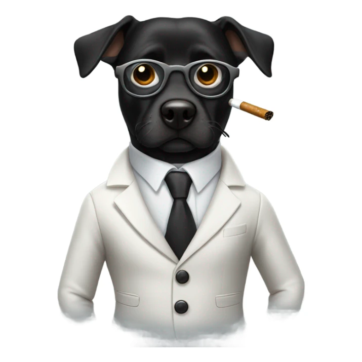 Black Dog wearing white blazer and glasses. He is smoking sticker