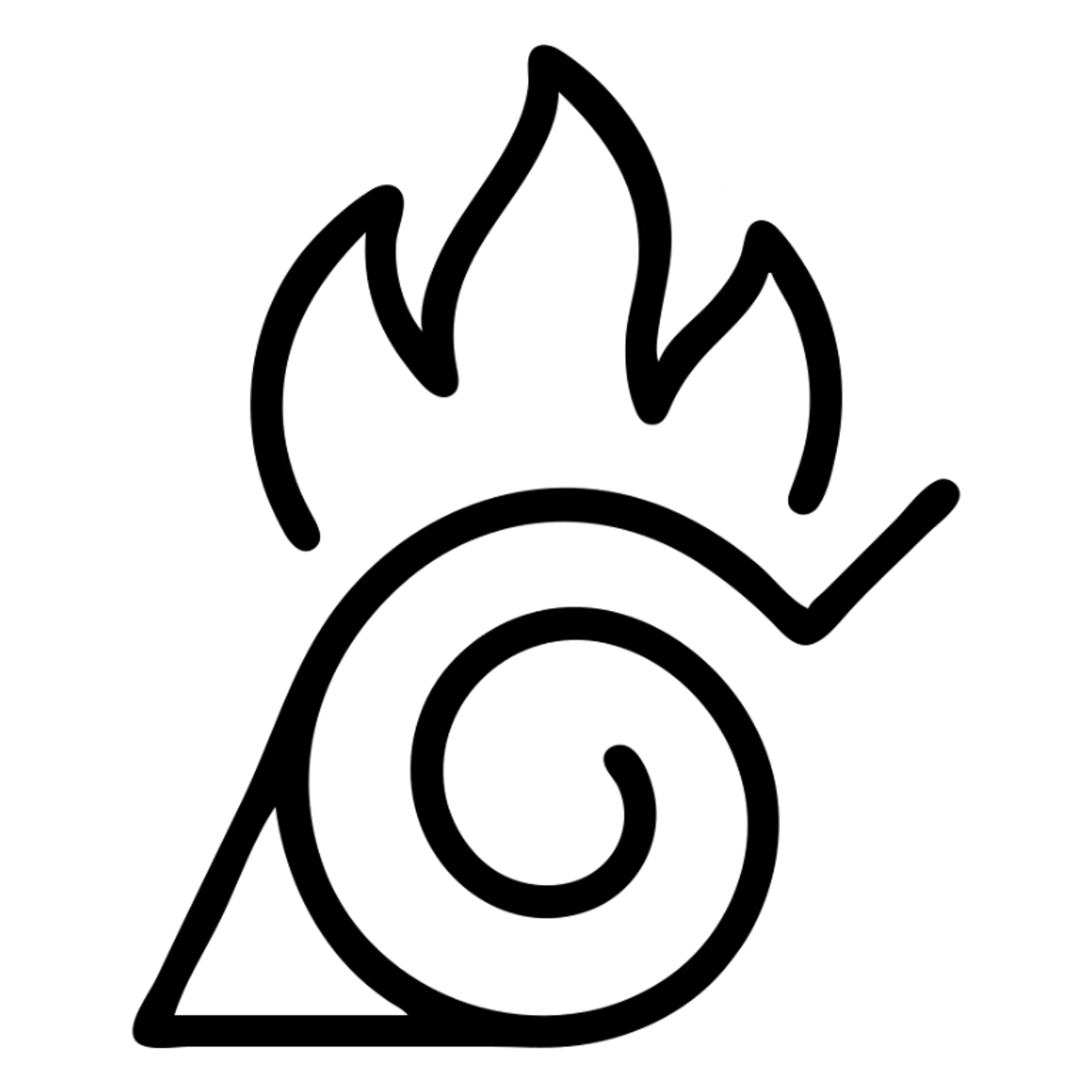 black icon with Naruto fire symbol, outline style sticker