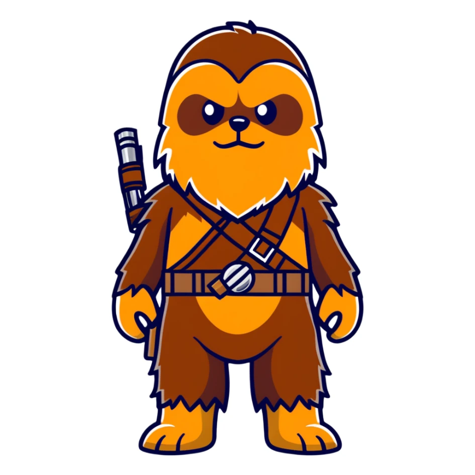 Chewbacca wookiee character with brown fur and bandolier sticker