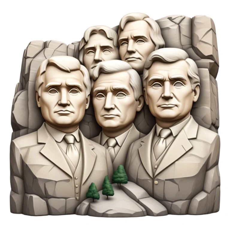 Cinematic Realistic Mount Rushmore Landmark Emoji, featuring the carved faces of four U.S. presidents, etched into the granite mountainside with dramatic lighting accentuating the rock textures. sticker