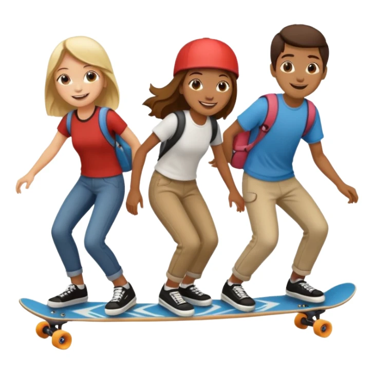 Four people no skin color on one long skateboard sticker