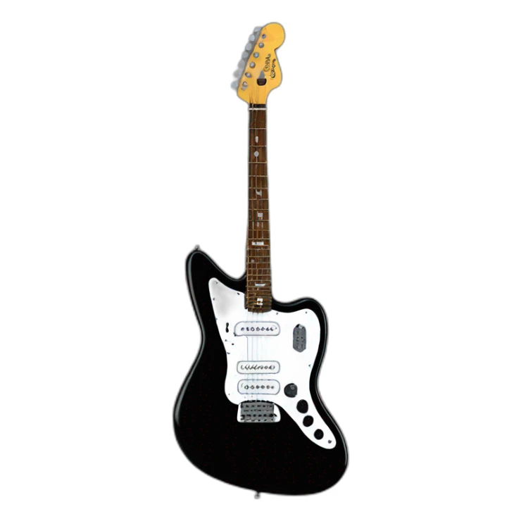 hyper realistic black fender jaguar guitar with single coils pickup and black pickguard sticker
