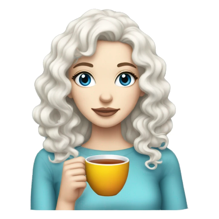 White Girl black curly hair blue eyes sipping tea sticker