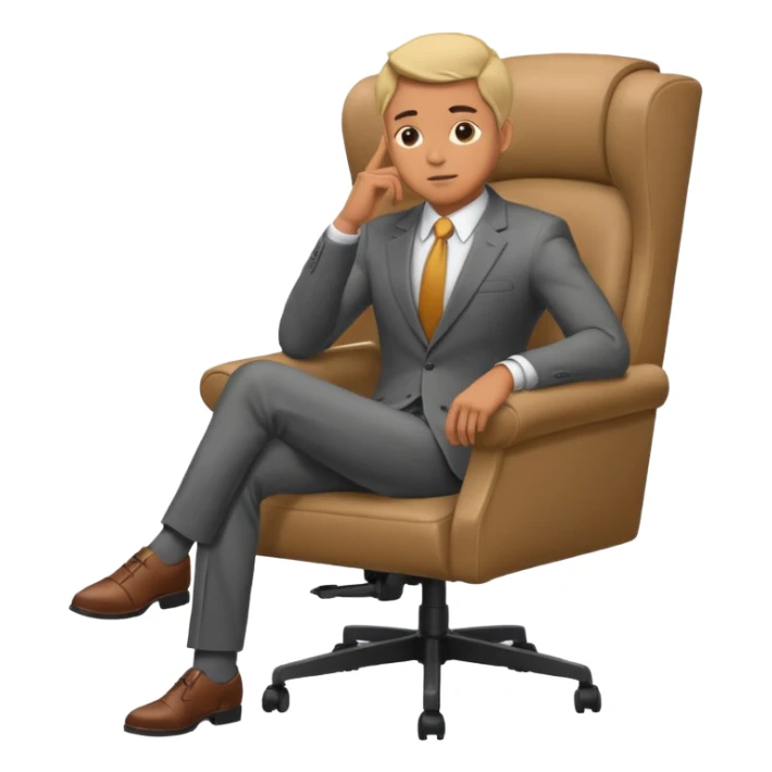 guy imitating thinker statue pose but with clothes and sitting in a office chair sticker