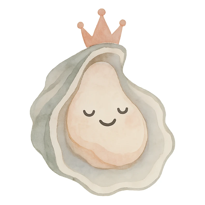 cute oyster with a tiara, watercolor art style sticker