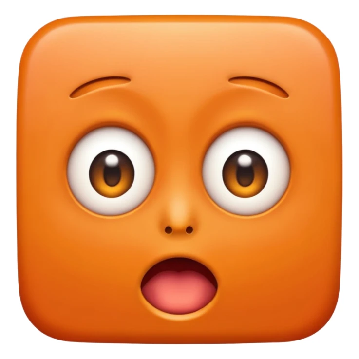bright orange square emoji face with a very surprised expression sticker