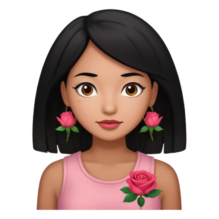 Black hair woman wearing rose top sticker