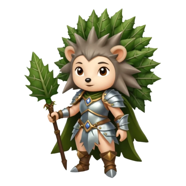 moss witch woman dressed as hedgehog guardian, thorny leaf armor sticker