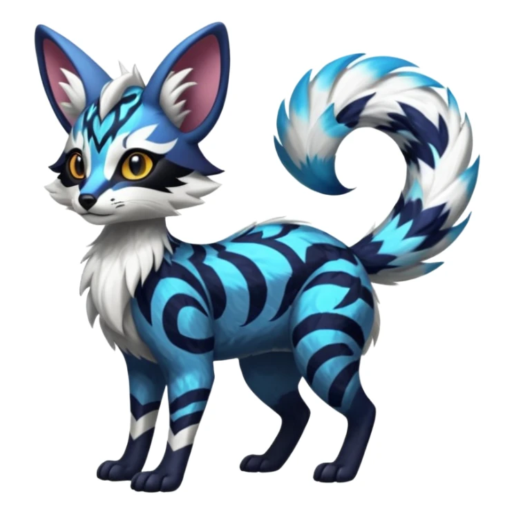 Futuristic furry fluffy floofy feathery tribal marked Genet-Absol-Kyurem-Zeraora-Primagen-fusion-creature  sticker