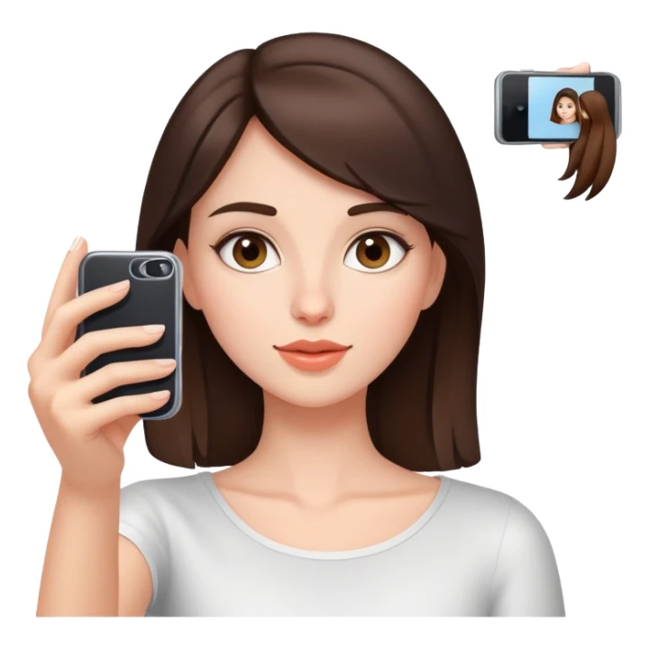A brunette girl takes a selfie sticker