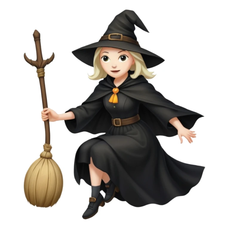 wicked looking witch flying high in the air on a broom sticker