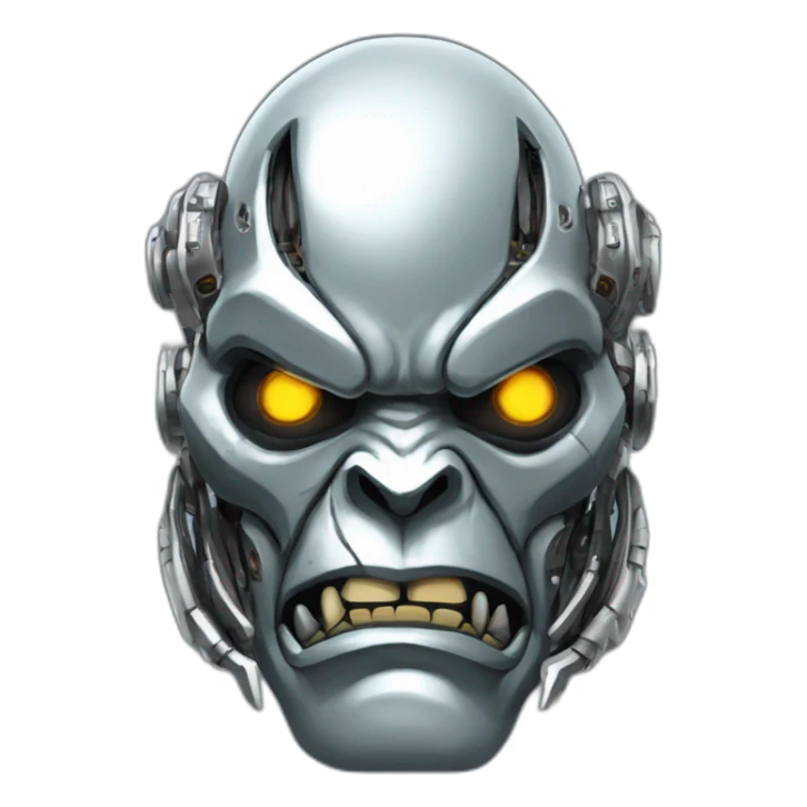Cyber futuristic silver orc robot face with big orc tusks sticker