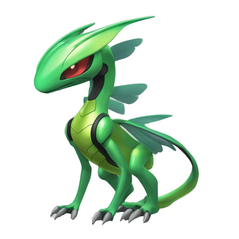 a shiny Genesect-Flygon-Raptor-Fakémon—hybrid with a futuristic visor-helmet full body sticker